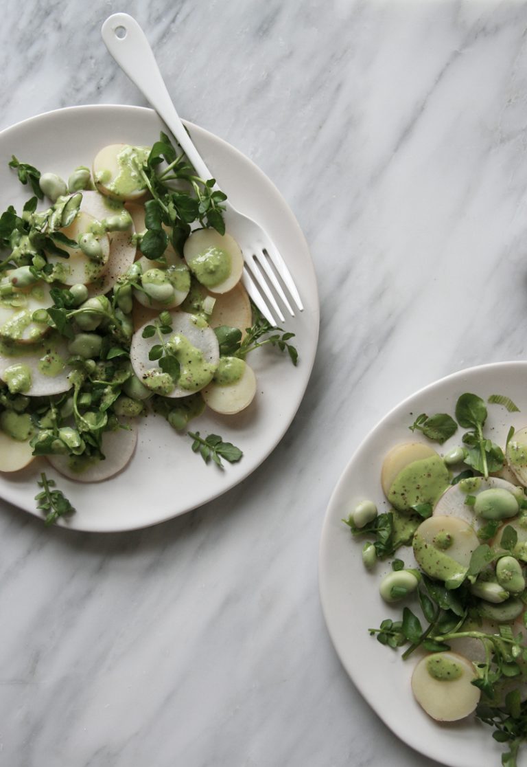 Spring Potato Salad with Spinach Mustard Dressing