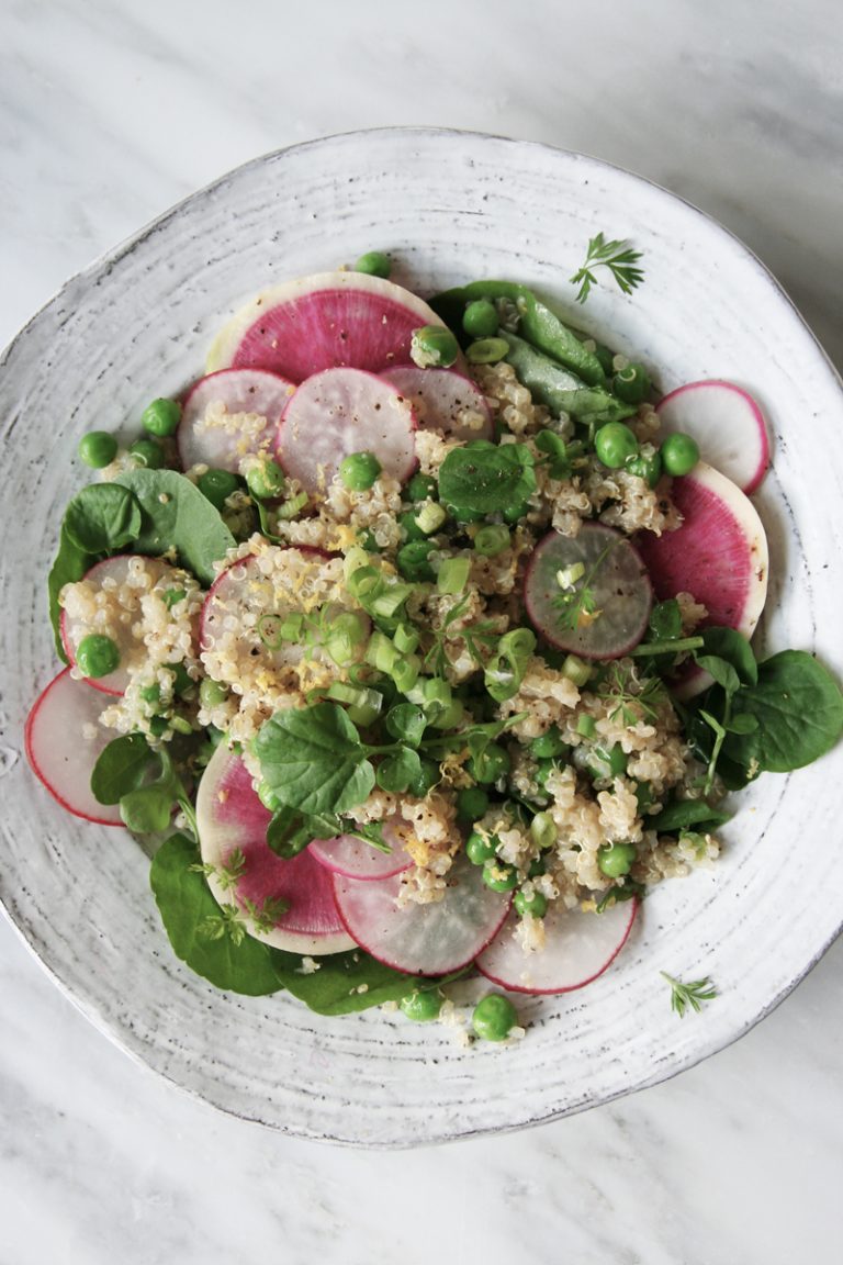 Spring Quinoa Salad with Peas, Radishes, Watercress and Lemon