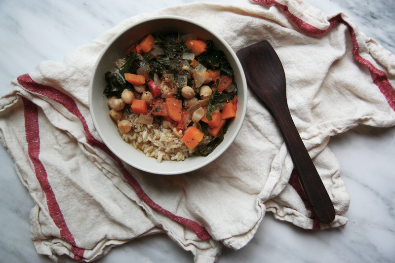 Chickpea, Carrot, Sweet Potato & Kale Stew with Brown Rice