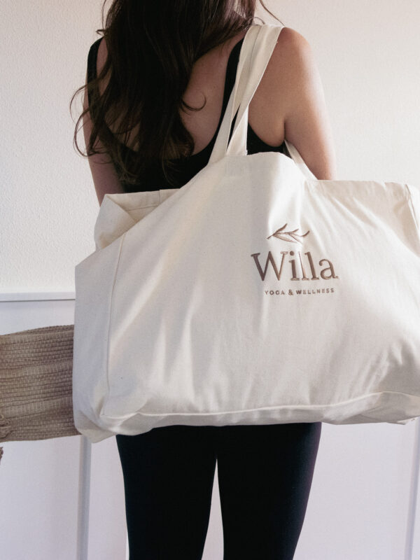 Organic cotton canvas yoga tote bag front view Willa Wellness
