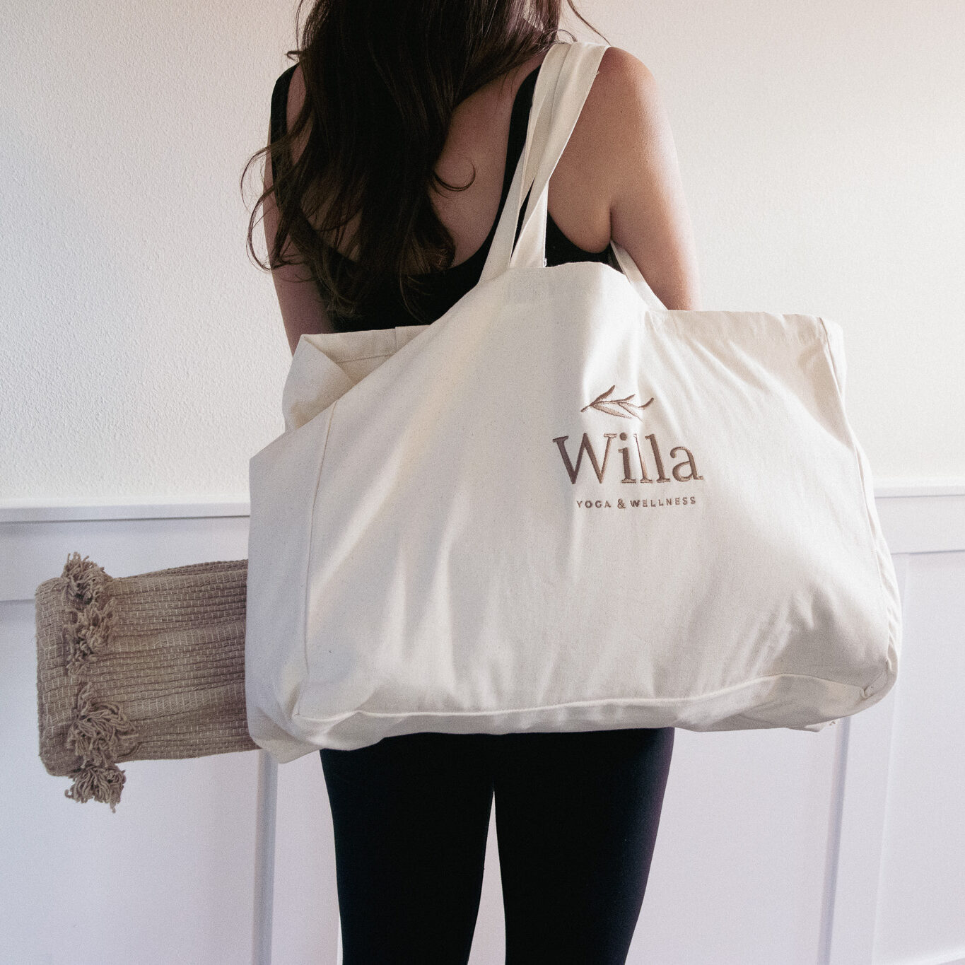 Organic cotton canvas yoga tote bag front view Willa Wellness